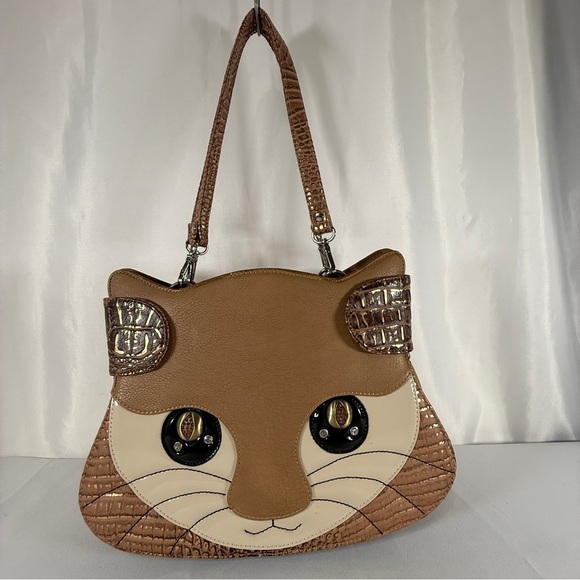 AMLIYA, Cat Face Brown and Cream Shoulder Bag - Picture 2 of 15